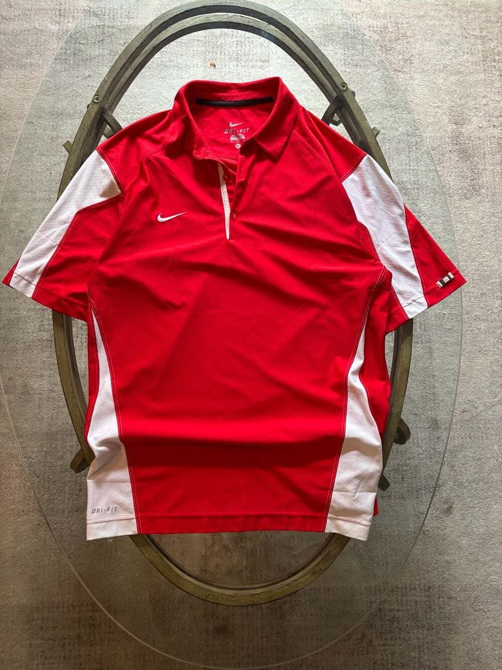 Nike Dri-FIT Red and White Performance Polo Shirt Size Large